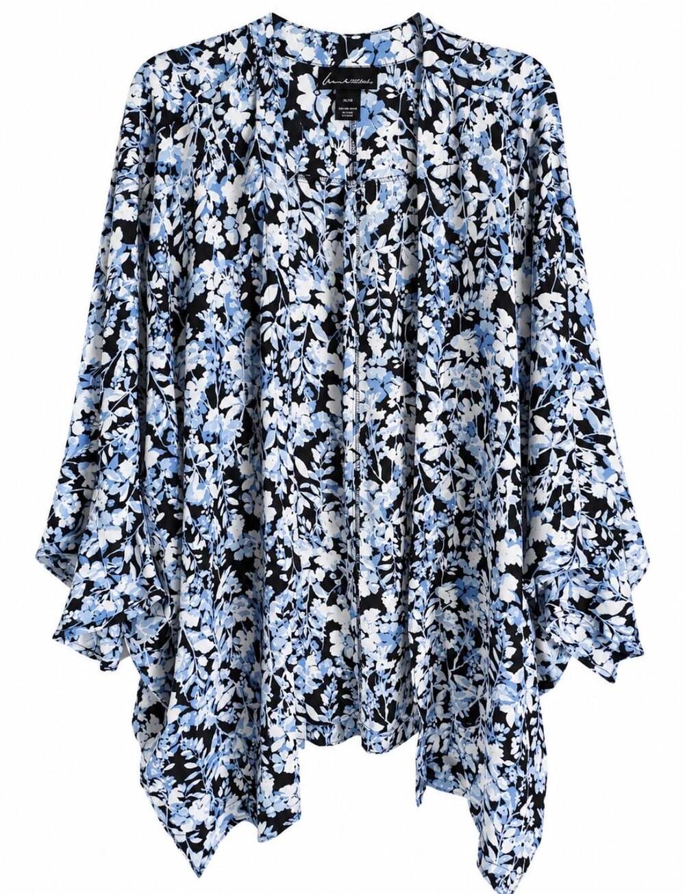 Lane Bryant Kimono Size 26/28 Blue Floral Open Front Cardigan
